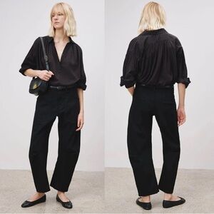 $410 NILI LOTAN - Black Shon Boyfriend Barrel Leg Jeans - Women's 29 NEW 🔥